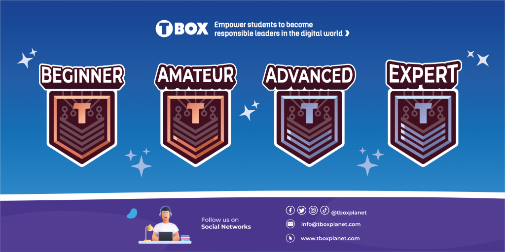 Gamification and artificial intelligence: Gamification badges developed by TBox to showcase student progress.