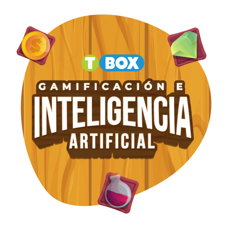 Título de blog: gamificación e inteligencia artificial con fondo de madera.