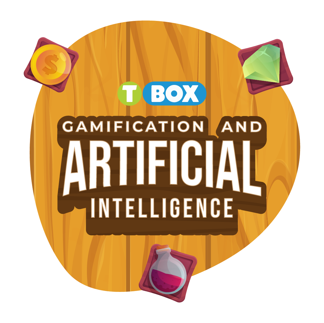 Blog Title: Gamification and Artificial Intelligence with Wooden Background.