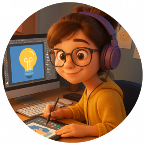 Imagen generada por IA de una niña utilizando recursos digitales
