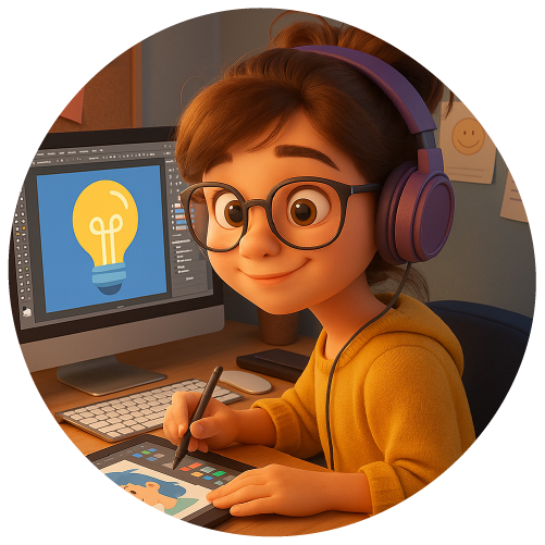 Imagen generada por IA de una niña utilizando recursos digitales